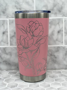 20 Ounce Pink Beverage Tumbler with Hand Engraved Magnolia Image – Fancy  Nancy Creations