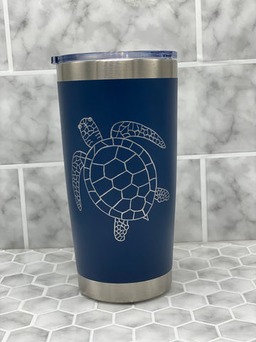 20 Ounce Beverage Tumbler with Hand Engraved Sea Turtle Image - multiple color options available